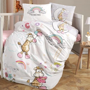 Baby Duvet Cover Or Crib Set 100% Cotton, Sleeptime Themed Hypoallergenic Kids Bedding, Baby Shower Gift, Kids, Toddler