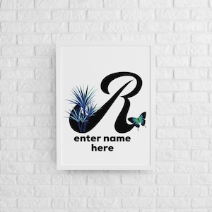 digital printable download monogrammed nursery wall art childrens bedroom initial personalised customised