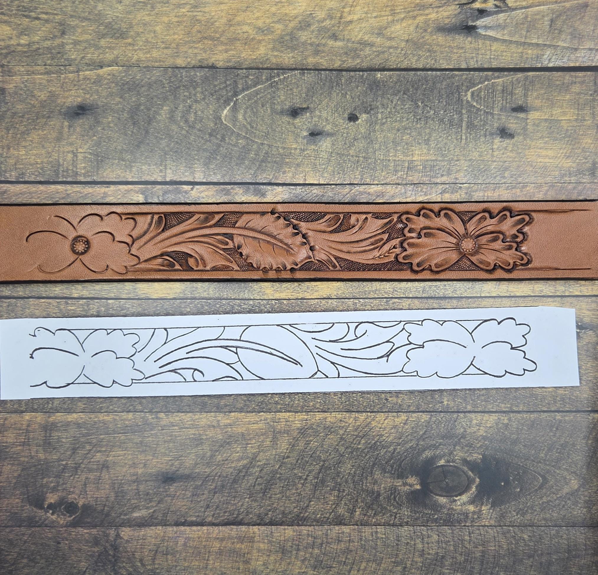 Western Floral Belt Tooling Pattern – Hand Drawn Leathercraft Design ...