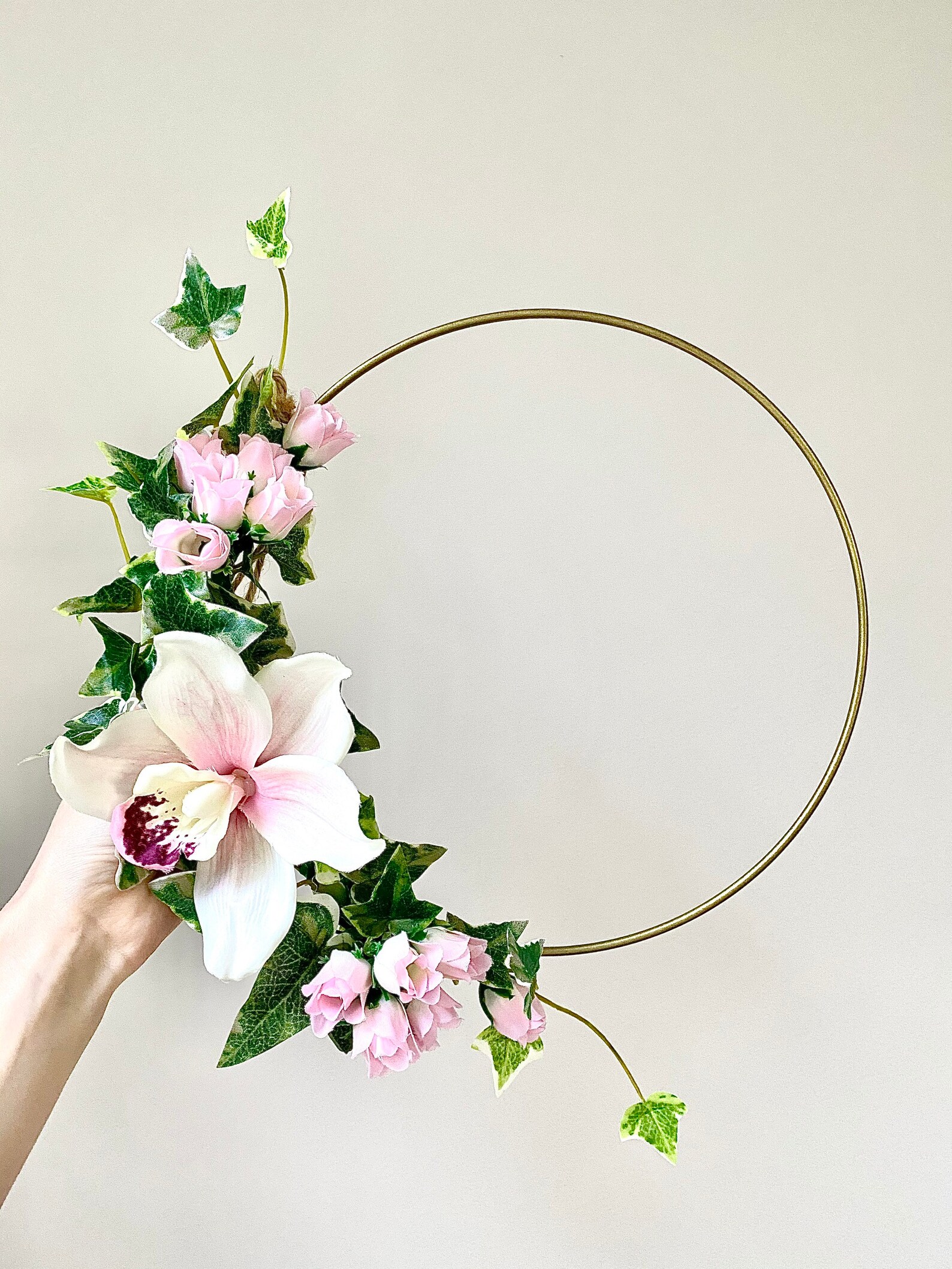 Faux Flower Hoop Floral Artificial Ring Wreath Home Decor Pink Etsy UK