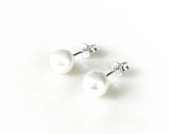 8mm Pearl Studs | Sterling Silver |  Mallorca Pearl Studs | Stud Earrings | White Pearl Studs