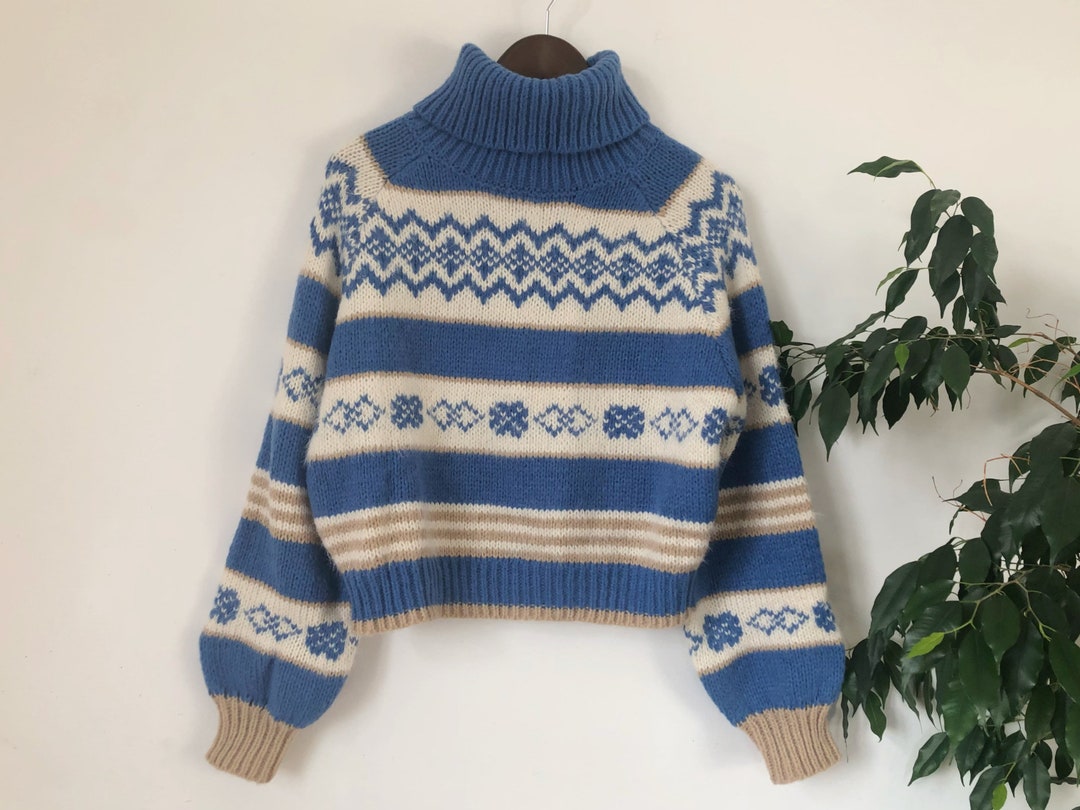 Nordic Norwegian Fair Isle Turtleneck Jumper Knitted Fuzzy Sweater ...