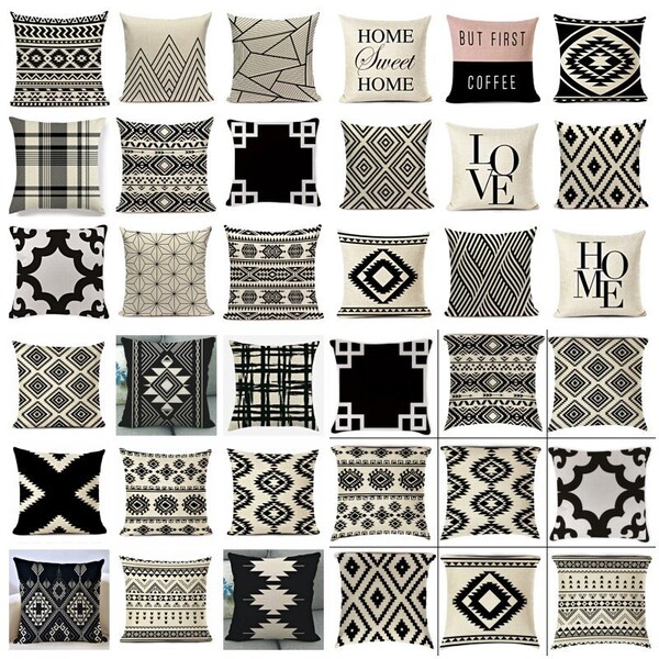 30 Rug style black & beige Geometric pillow Cover /  Chic Modern Century Decorative Pillows / Pillowcases / Nordic aztec Accent Pillowcases