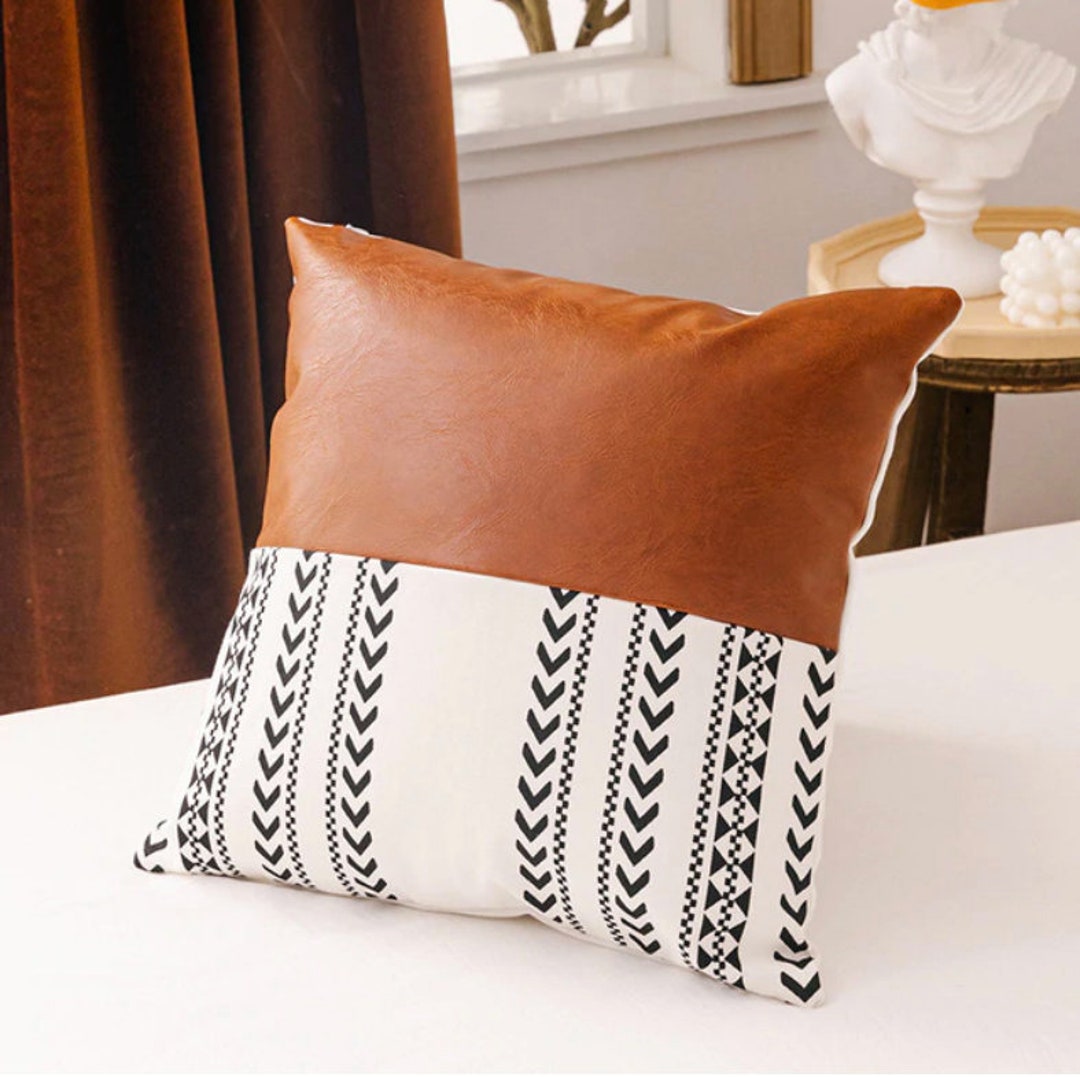 Faux Brown Leather Cotton Pillow Cover / Ethnic Boho - Etsy