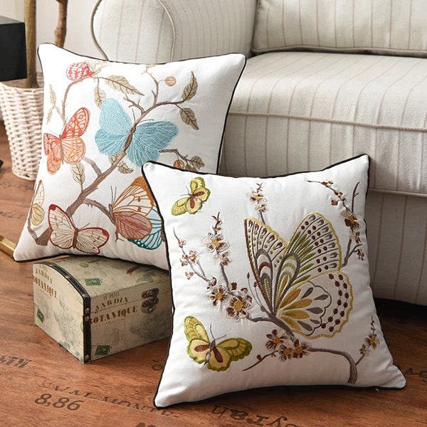 Embroidery Pillow Cover 45x45cm for Sofa, Bed / Home Decorative Embroidered design Throw Pillow, Accent Pillow, linen cushion