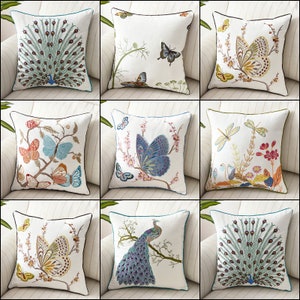 Embroidery Pillow Cover 45x45cm for Sofa, Bed / Home Decorative Embroidered design Throw Pillow, Accent Pillow, linen cushion