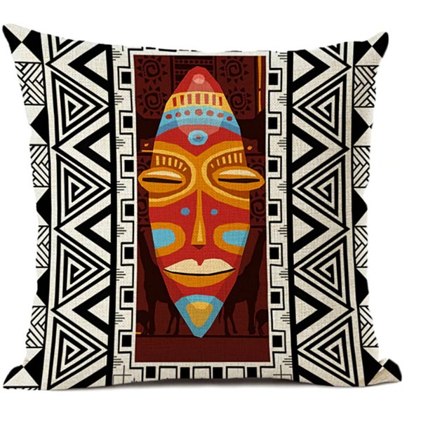 African ethnic pillow covers / Geometric Cushion Cover / Portrait decorative cushions / 18x18 cotton linen African Woman throw pillows