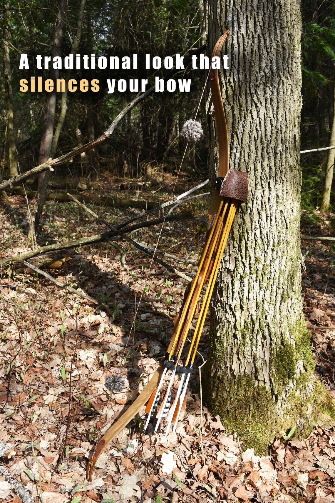 Navajo Wool Bow String Silencers wolf Grey Noise Dampeners for Recurve Bows & Longbows Standing