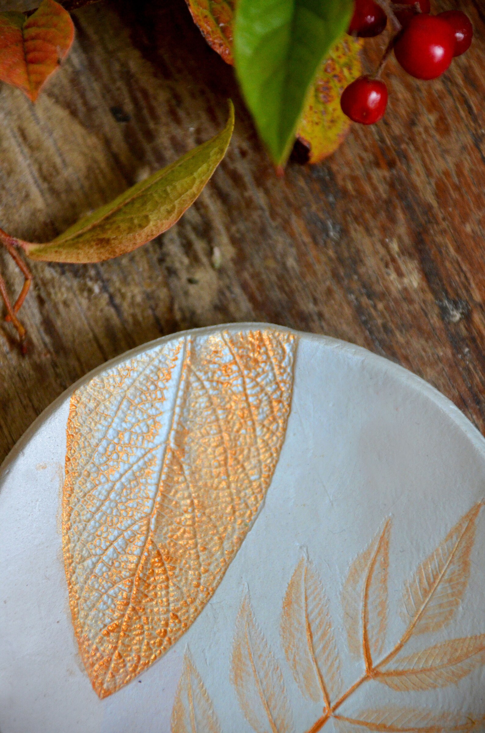 Handmade natural leaf print clay trinket dish Etsy