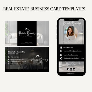 2 sjablonen voor onroerend goed visitekaartjes, dubbelzijdig, bewerkbare sjablonen, Canva, onroerend goed logo, vastgoedmarketing, bedrijfsbranding