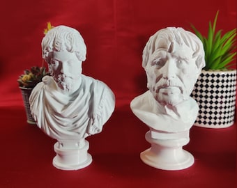 Marco Aurelio y Séneca el Joven - Conjunto de filósofos estoicos - Esculturas de busto para decoración de escritorio