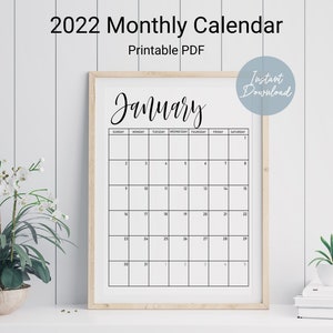 2022 Monthly Calendar, Minimalist Calendar, Printable Monthly Calendar, Simple Calendar, Instant Download, Letter Size PDF Calendar