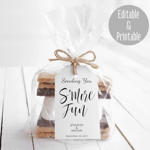 Editable Smore Fun Gift Tag Template, Wedding Favor Tag S&#39;more Tags, S&#39;mores Gift Tag Template, Instant Download, Customizable Wedding Favor