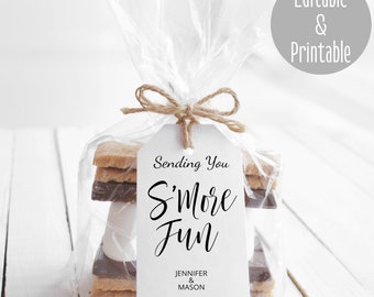 Editable Smore Fun Gift Tag Template, Wedding Favor Tag S'more Tags, S'mores Gift Tag Template, Instant Download, Customizable Wedding Favor