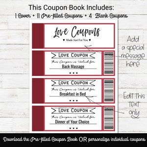 Custom Coupon Book, Love Coupon Book for Him, Editable Valentine Coupons for boyfriend, Anniversary Gift, Valentines Day Gift for Husband image 2