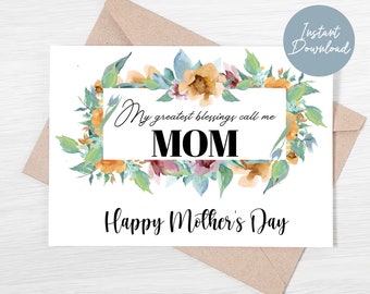 Printable Mothers Day Card, Happy Mothers Day Greeting Card with Envelope Template, Card for Mom, Mothers Day Card for Mom, Digital Download