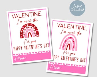 PRINTABLE Valentines Day Cards for School, Rainbow Valentines Cards for Kids, Instant Download, Valentines Day Cards for Class and Friends
