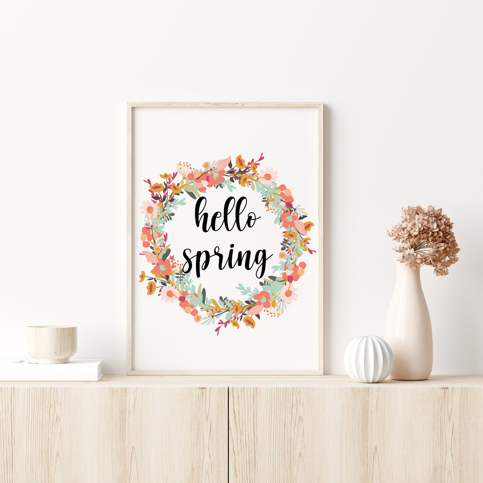 Hello Spring Prints, Spring Quote Decor, Floral Wall Decor, Spring