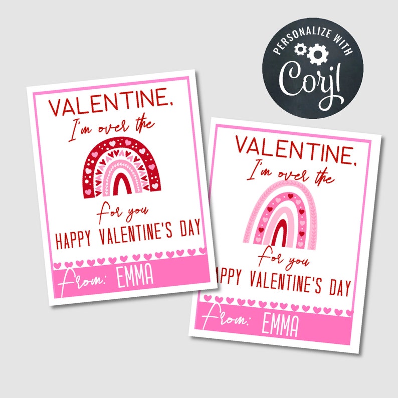 Editable Class Valentine Cards, Valentine Cards for Kids, Classroom Valentine, Teacher Valentine, Coworker valentine, Rainbow Valentine image 1