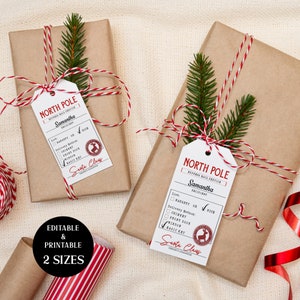 PRINTABLE Santa Gift Tags Template, Personalized North Pole Gift from Santa Tag, Christmas Gift Tags, Editable Gift Tags, Instant Download