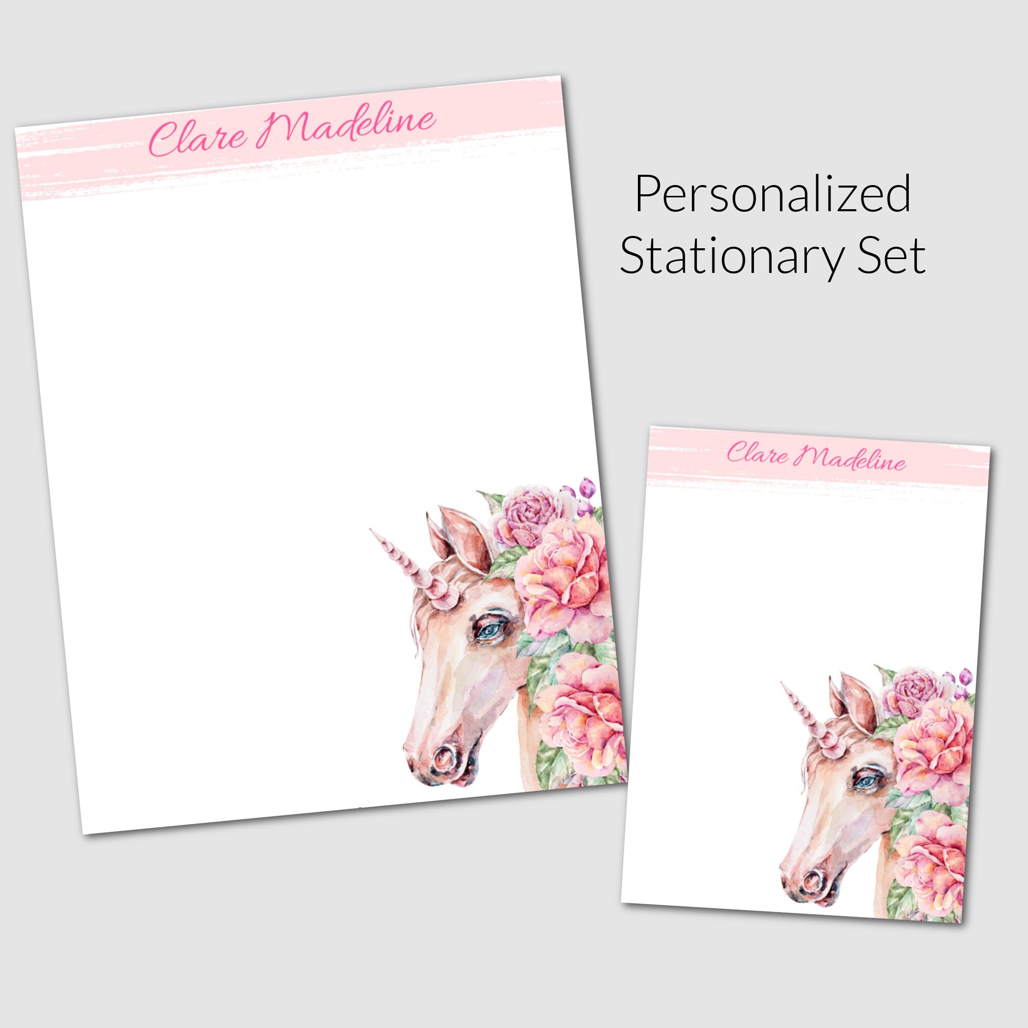 personalized unicorn stationary set printable letter etsy