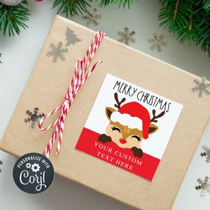 Editable Reindeer Gift Tags, Christmas Gift Tags for Kids, Gift Tags Personalized, Christmas Sticker Gift Tags, Instant Download Template