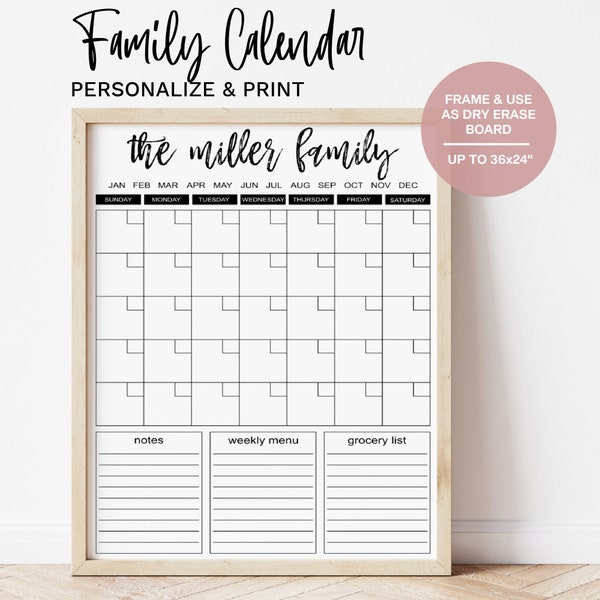 Large Family Command Centre, Monthly & Weekly Organizer, Family Planner, Custom Wall Calendar, 24x36” Calendar, Dry Erase 2022 Wall Calendar