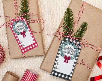 Printable Farmhouse Plaid Christmas Gift Tags, Printable Christmas Gift Tags, Instant downloadable Christmas Gift Tags, Plaid Christmas Tags