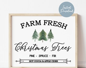 Modern Farmhouse Christmas Print, Printable Christmas Tree Farm Sign, Christmas Poster, Modern Christmas Wall Decor, Black and White Print