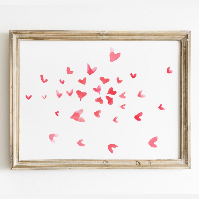 Watercolor Heart Print, Valentines Day Printable Wall Art, Valentines DIY Decor, Valentine Farmhouse Decor, Valentines Wall Prints, Download image 2