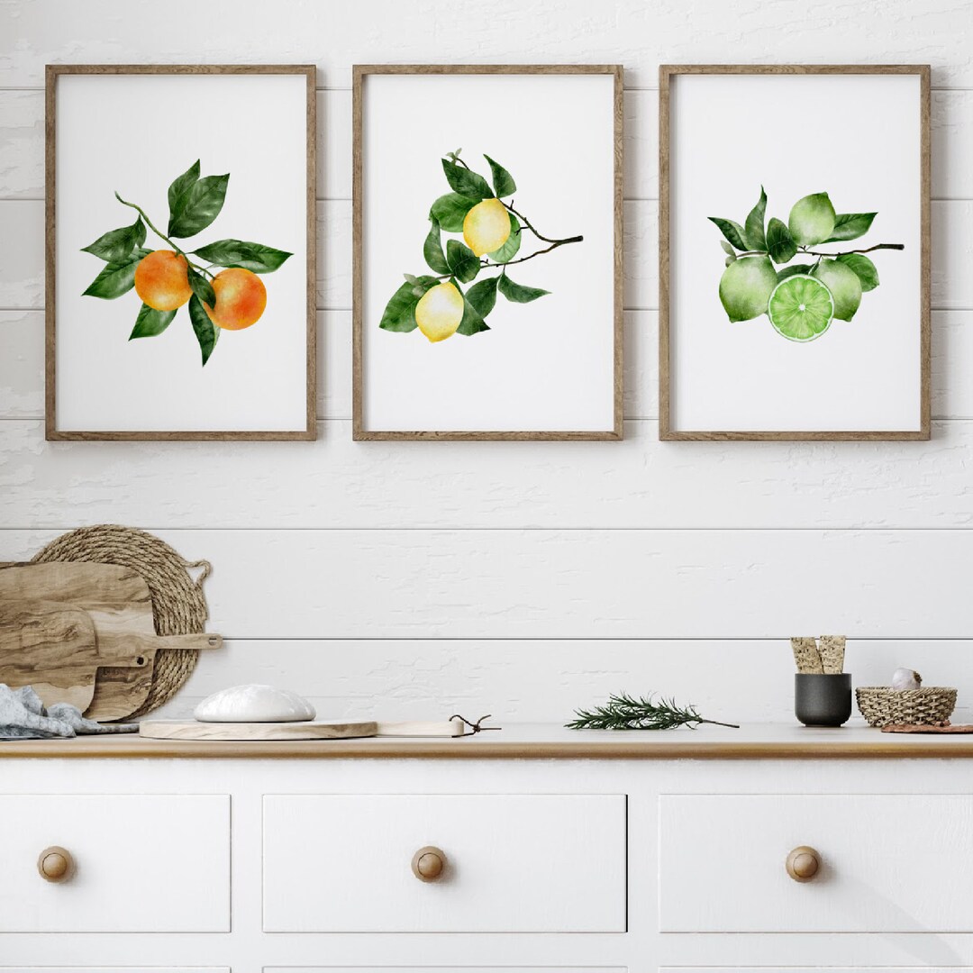 add a touch of nature to your kitchen with citrus... Set of 3 Citrus Watercolor Prints, Kitchen Art Prints, Wall Art for ...