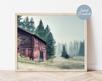 Rustic Red Barn Print, Modern Farmhouse Print, Rustic Print, Rustic Decor, Rustic Wall Art, Red Barn Art, Prints Wall Art, Printable Art