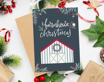 Printable Farmhouse Christmas Card, Downloadable Holiday Card, Printable Holiday Card, Printable 5x7 Greeting Card, Instant Download PDF