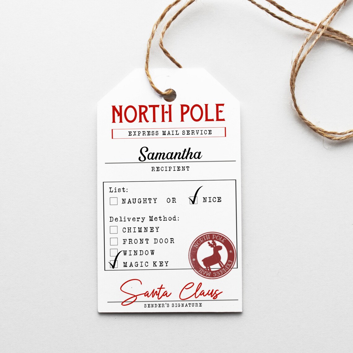 PRINTABLE Santa Gift Tags Template, Personalized North Pole Gift From Santa Tag, Christmas Gift ...