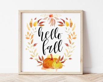 Hello Fall Printable Sign, Fall Wall Art, Farmhouse Fall Printable, Printable Fall Decor, Hello Autumn Decor, Printable Art, Fall Sign