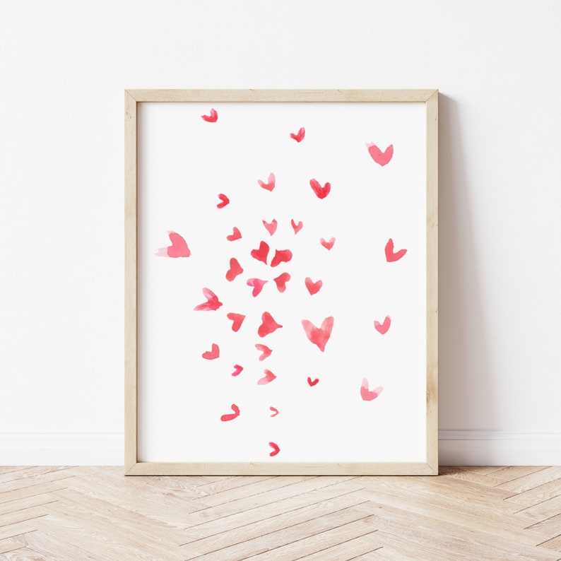 Watercolor Heart Print, Valentines Day Printable Wall Art, Valentines DIY Decor, Valentine Farmhouse Decor, Valentines Wall Prints, Download image 3
