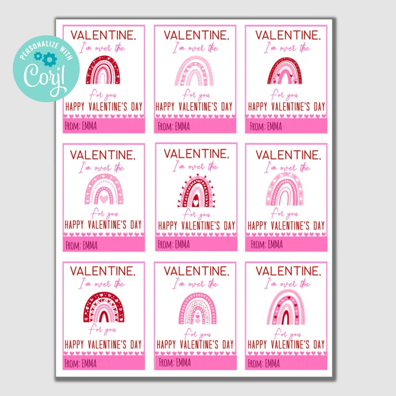 Editable Class Valentine Cards, Valentine Cards for Kids, Classroom Valentine, Teacher Valentine, Coworker valentine, Rainbow Valentine image 6