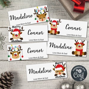 Editable Reindeer Gift Tags, Christmas Gift Tags for Kids, Gift Tags Personalized, Christmas Sticker Gift Tags, Instant Download Template