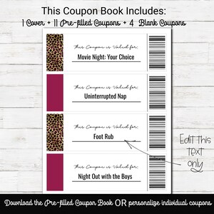 Custom Coupon Book, Love Coupon Book for Him, Editable Valentine Coupons for boyfriend, Anniversary Gift, Valentines Day Gift for Husband image 4