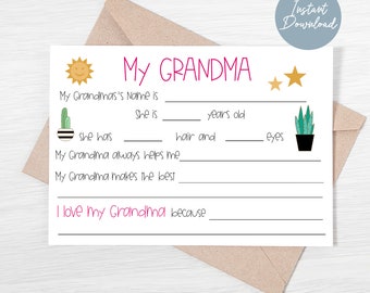Printable Card for Grandma, Happy Mothers Day Card, Printable Grandma Card, Keepsake Gift for Grandma, Gift from grandkids, Birthday Card