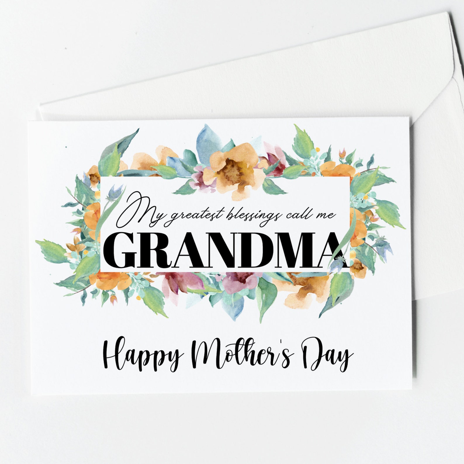 Printable Mothers Day Card for Grandma, Happy Mothers Day Greeting Card