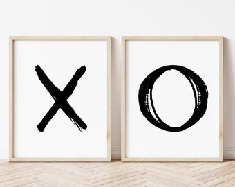 X and O Print Set of 2, Printable Wall Art, Quote Prints, Black and White Prints, Nursery Wall Art Printable, Minimalist, Instant Download