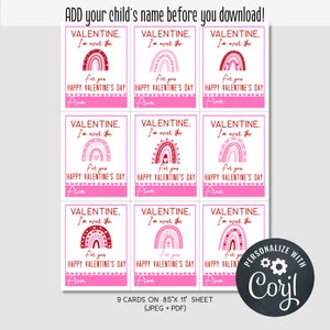 Editable Class Valentine Cards, Valentine Cards for Kids, Classroom Valentine, Teacher Valentine, Coworker valentine, Rainbow Valentine image 2