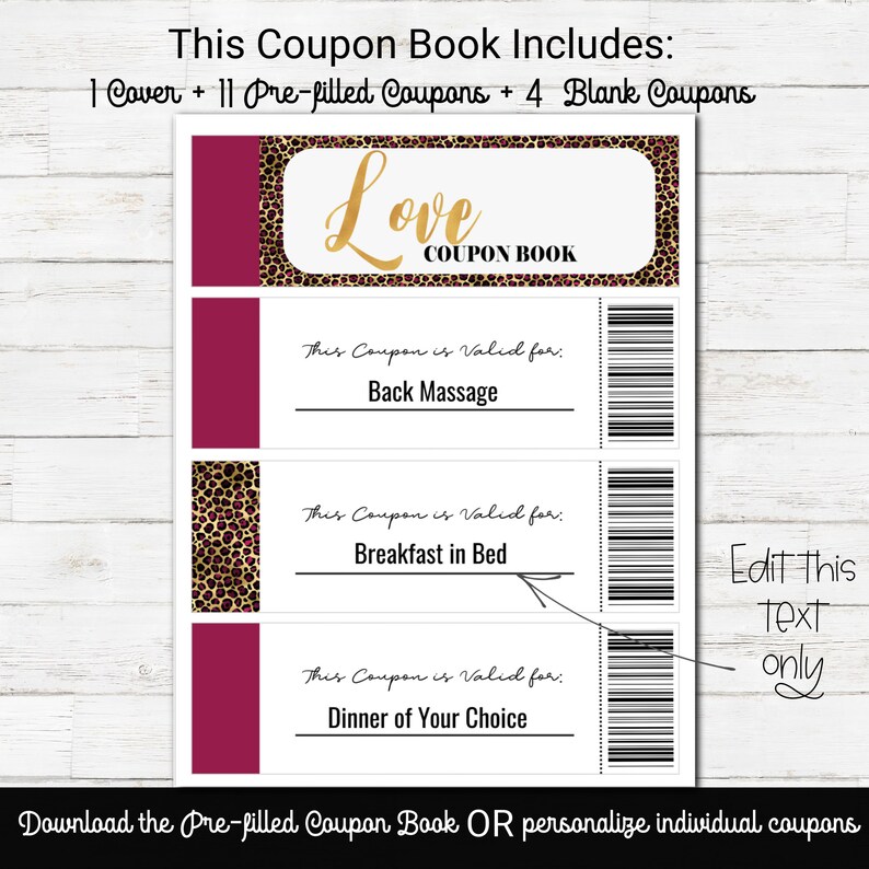 Custom Coupon Book, Love Coupon Book for Him, Editable Valentine Coupons for boyfriend, Anniversary Gift, Valentines Day Gift for Husband image 2