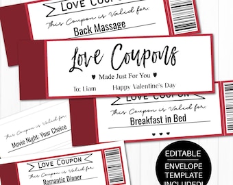 Custom Coupon Book, Love Coupon Book for Him, Editable Valentine Coupons for boyfriend, Anniversary Gift, Valentines Day Gift for Husband