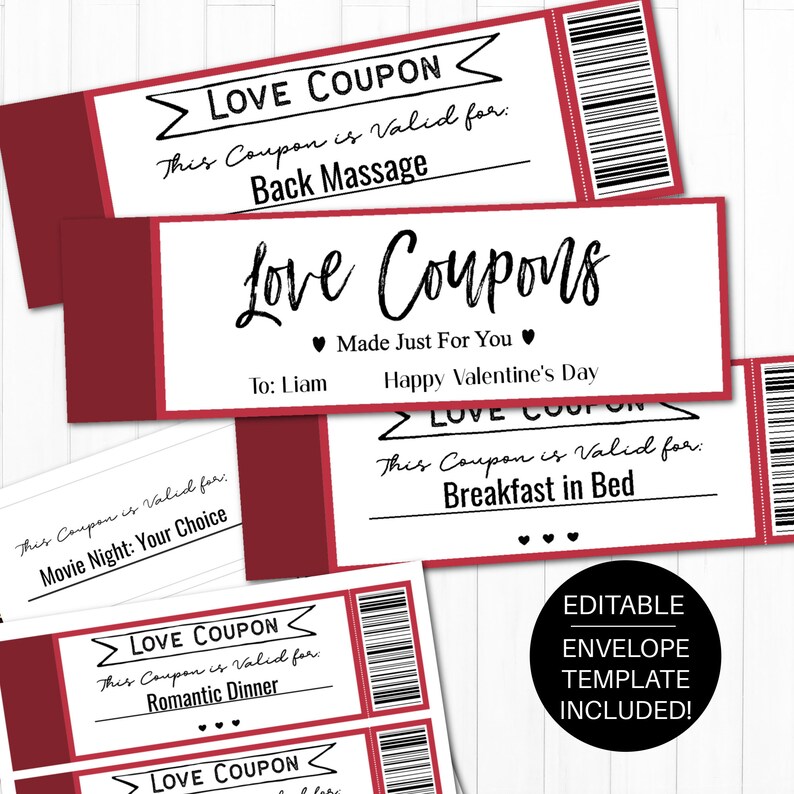 Custom Coupon Book, Love Coupon Book for Him, Editable Valentine Coupons for boyfriend, Anniversary Gift, Valentines Day Gift for Husband image 1