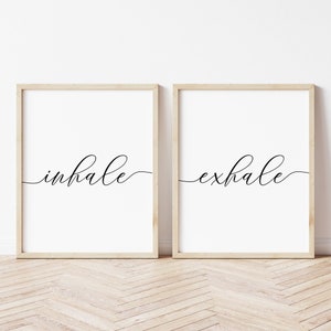 Inhale Exhale Printable Wall Art, Set of 2, Inspirational Art Print, Typography Quote Print, Inhale Exhale Poster, Instant Download