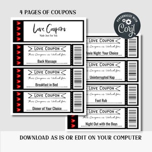 Custom Love Coupon Book for Him, Anniversary Gift, Valentines Day Gift, For Husband, For Boyfriend, Birthday Gift, Naughty or Nice Coupons image 2