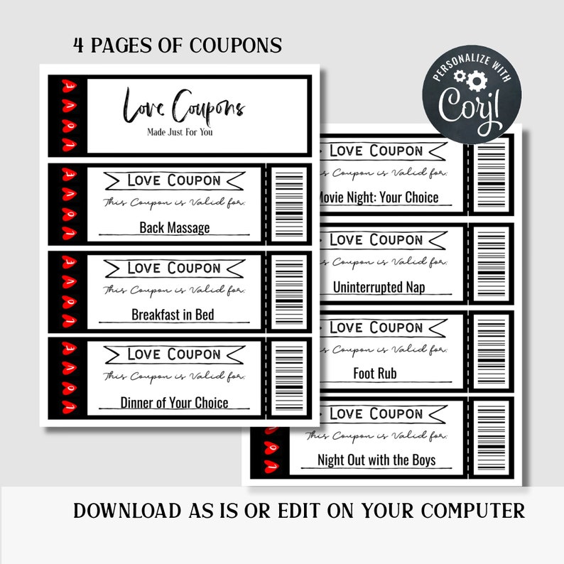 Custom Love Coupon Book for Him, Anniversary Gift, Valentines Day Gift, For Husband, For Boyfriend, Birthday Gift, Naughty or Nice Coupons image 2