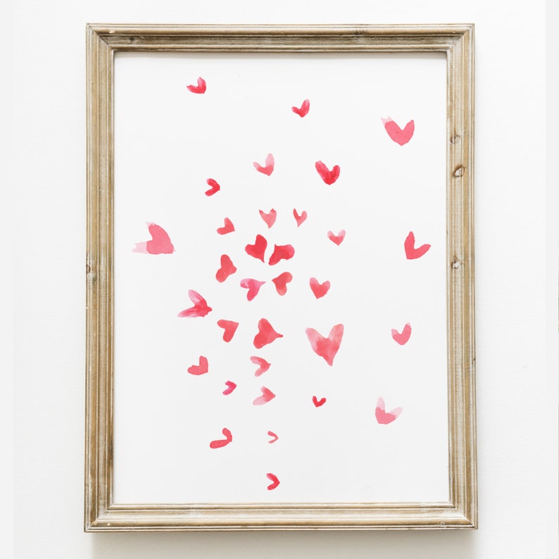 Watercolor Heart Print, Valentines Day Printable Wall Art, Valentines DIY Decor, Valentine Farmhouse Decor, Valentines Wall Prints, Download image 1